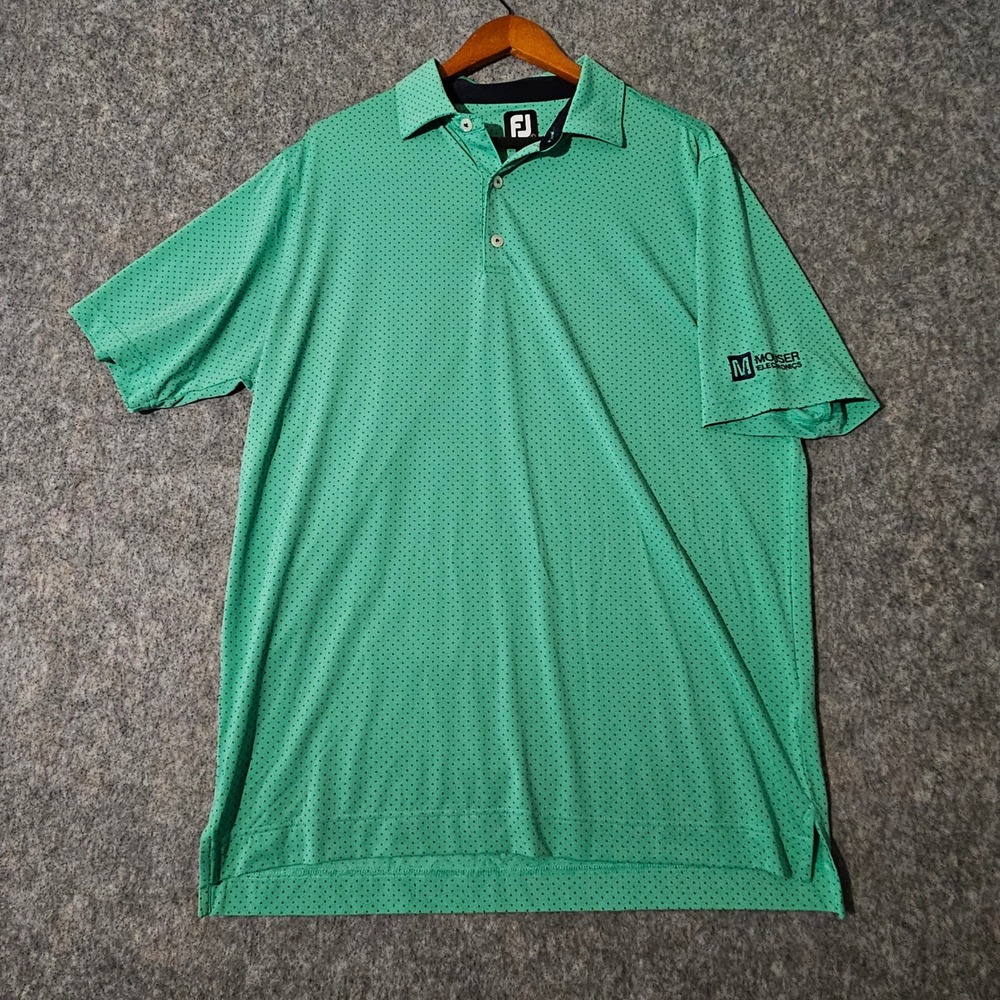 FootJoy Golf Polo Shirt Mens Large Green Black Dots Mouser Electronics Golfing